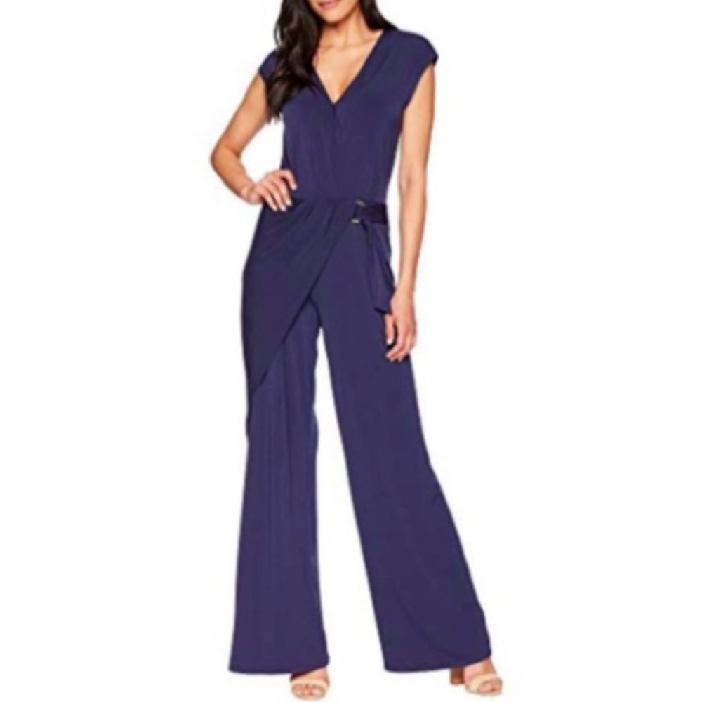 Michael Kors Wrap Navy Jumpsuit with Gold Hardware
